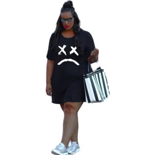 Summer Dresses for Women Crew Neck Streetwear Mini Dress Casual Black Dress Plus Size Clothing Vestidos Wholesale Dropshipping