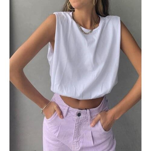 Summer White Sleeveless T-shirt Womens Y2k Fashion Casual Loose Cotton Crop Tops Harajuku Korean O-Neck Basic Cropped T-Shirt