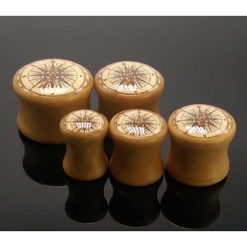 Oil Drip Compass Ear Expanders 100% Real Natural Wood Plugs And Tunnels Gauge Stretcher Flesh Tunnel Body Jewelry