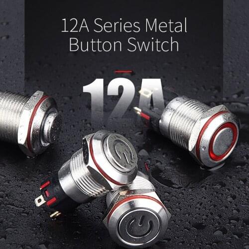 12mm metal button switch high head self-locking self reset starting power supply small round button with power sign 3v5v12v2v