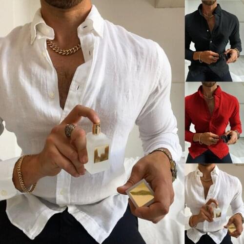 Men Shirt Solid Colour Long Sleeve Turn-down Collar Harajuku Shirt Autumn Daily Casual Shirts Men Clothing Slim Button Up Shirt
