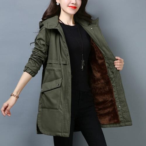 New Style Ladies Jackets For Autumn Winter Plush Thick Warm Womens Trench Coats Hooded Zipper Legant Female OuterwearA60