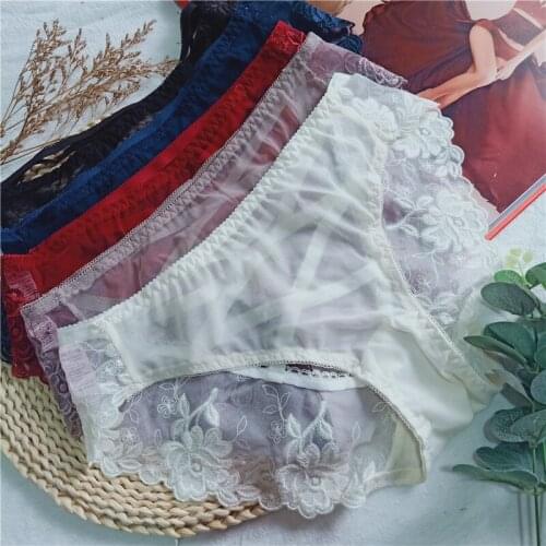 New embroidered pure color sexy underwear Comfortable cotton crotch high waist underwear