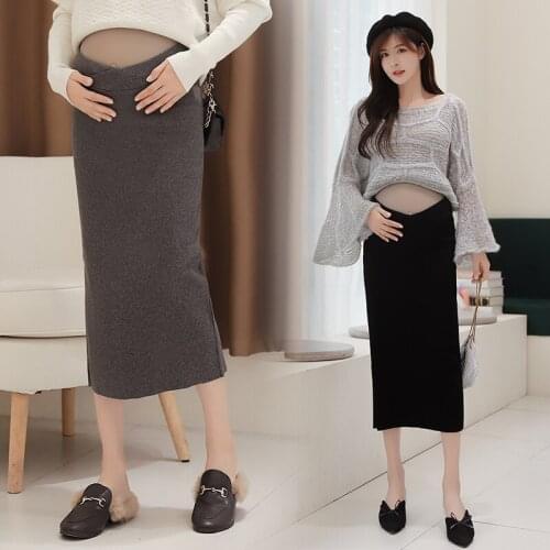 Maternity Wear Autumn Low-waist Pregnant Wear Skirt Mid-length Trendy Mom Wild Knitted Split Hip Skirt for Pegnancy Women Autumn
