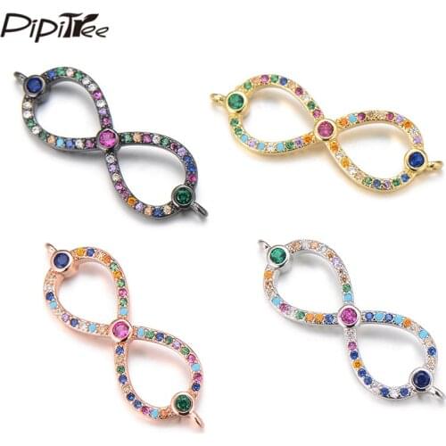Pipitree Multicolor Cubic Zirconia Infinity Charms Beads Jewelry Accessories Copper DIY Charms Bracelet Connector Findings