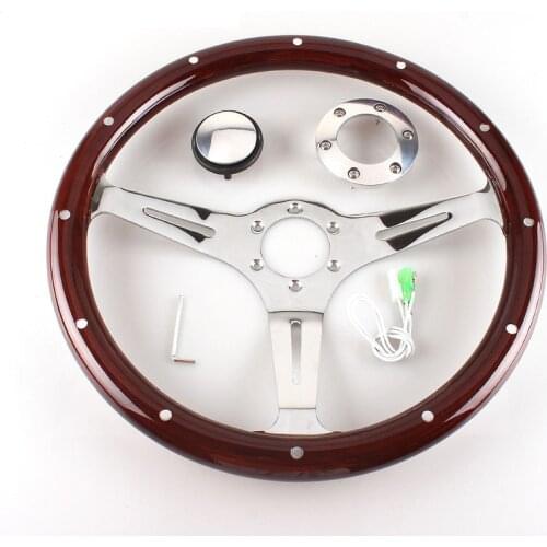 14" Slotted Universal 380mm Wood Steering Wheel Classic Modified Dark Wooden Rim Chrome Spoke Real Vintage Volante De Madera