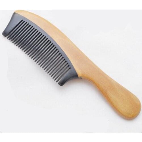 10pcs Handmade Natural Ox Horn+ Green Sandalwood Hair Brush Wooden Comb hair massage peine anti-static hairbrush combs massager