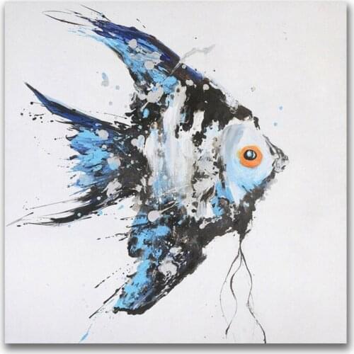 Contemporary Modern Coastal Painting Design Large Blue Angel Fish Wall Art