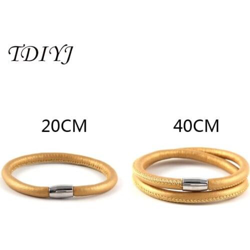TDIYJ 5Pcs Top Design 6mm Thickness Gold Sheepskin Bracelets, Genuine Leather Bracelets as Gifts for Friends
