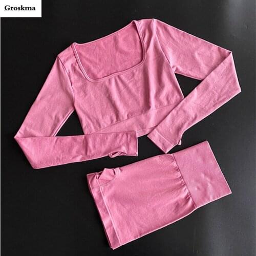 Long Sleeve Crop Top+High Waist Shorts Women Yoga 2 Piece Set Seamless Fitness Gym Tees Running Sports Quick Dry Clothes