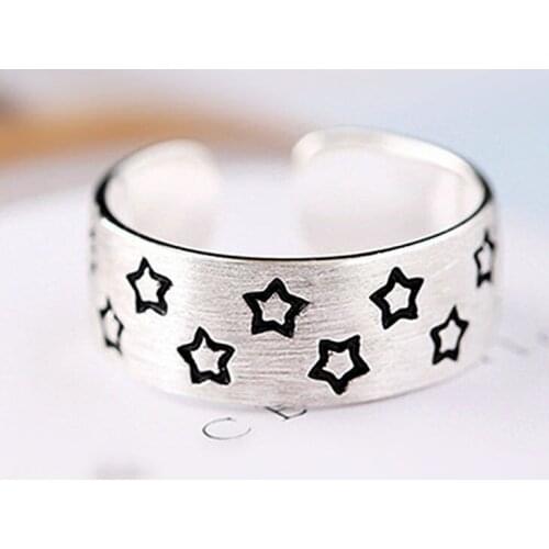 Vintage Ancient Silver Color Star Opening Ring For Women Five-pointed Star Adjustable Rings Party Jewelry