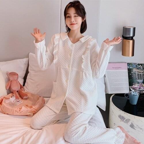 Japanese pajamas white double layer cotton sleepwear suit ladies plus size home service underwear fashion new arrival pijama