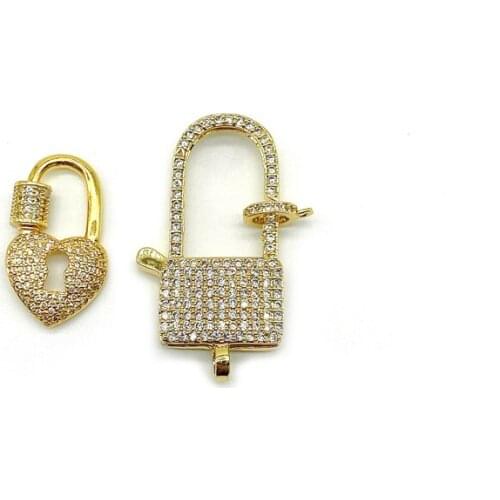 5pcs/lot Hot Selling Cubic Zircon Paced Heart Lock Clasp For Jewellery Making