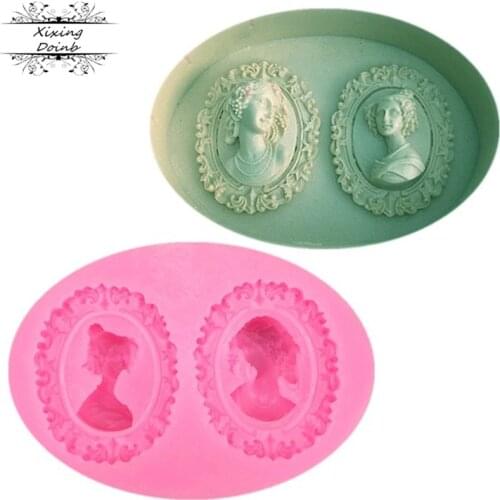 Woman head portrait Mirror Silicone Cake Frame Mold Silicone Baking Tools Kitchen Decorations