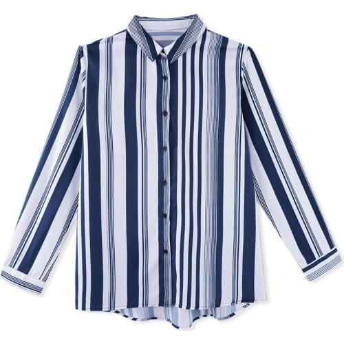 Women Fashion 2019 Stripe Blouse Shirt Tops Turn-down Collar Long Sleeve Office Ladies Single Breasted Slim Blusas Femme
