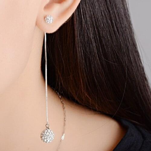 Women Long Dangle Earrings For Wedding Jewelry 925 Sterlin Silver Cubic Zircon Crytal Ball Tassel Long Earrings Top Quality