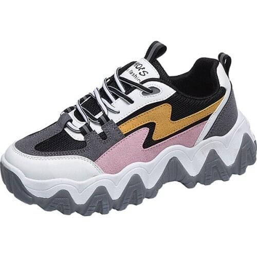 2020 Spring Women Chunky Sneakers Fashion Lace Up Dad Shoes Tenis Female Platform Casual Shoes Black Woman Trainers