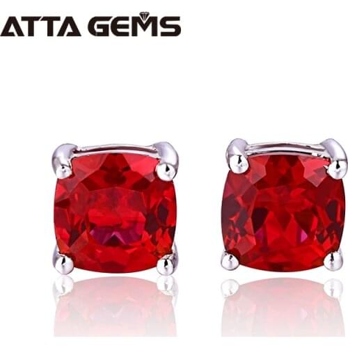 Red Ruby Women Silver Stud Earring Cushion Created Ruby Fashion Womens Sterling Silver Jewelry Wedding And Engagement Earring