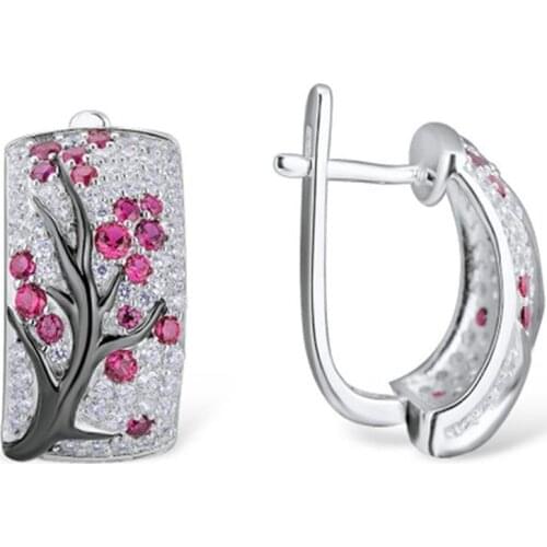 Modern Women Earrings 2019 Luxury Plum Flowers Tree Branch Pattern Crystal Stud Earrings For Women Accessories Gift