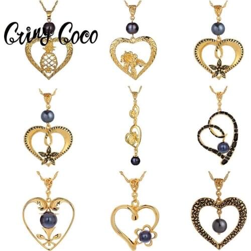 Cring Coco Hawaiian Heart Pendant Necklace for Women 2020 Original Design Gold Plated Pearl Chain Geometric Necklaces Wholesale