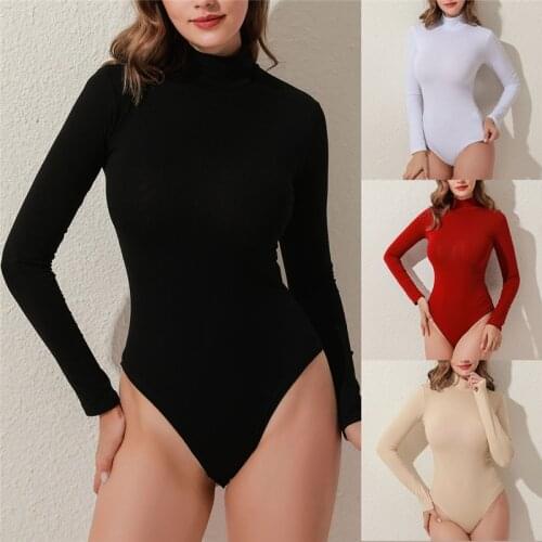 Long Sleeve Knitted Skinny Bodysuit Women Winter Autumn Winter Solid High Collar White Black Casual Body Top Jumpsuit