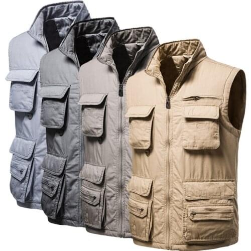 Mens New Plus Size Waistcoat Autumn and Winter Plus Cotton Fishing Vest Outdoor Leisure Multi-Pocket Jacket