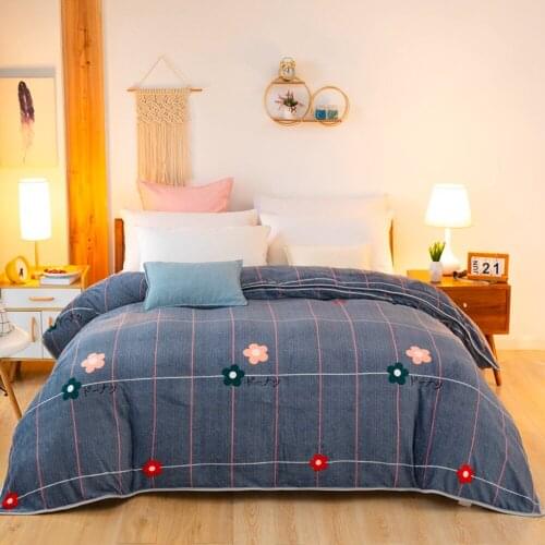 Winter Thick And Warm Short Plush Quilt Cover Simple Gray Stripes Double Coral Fleece Single Quilt Cover Not Including Pillowcas