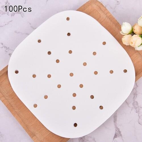 100PCS Air Fryer Liners Perforated Baking Paper Sheet Oven Steamer Pans Non-Stick Steaming Paper