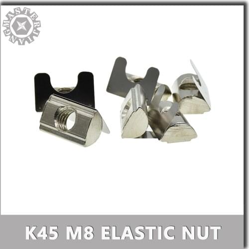 20PCS K45 M8 N10 Elastic Nut with Spring Sheet Drop in T Nut with Spring Leaf Slider Aluminum Extrusion Profile 4545/4590/5050