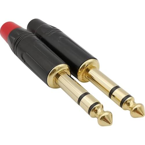 3 Pole Stereo 6.35mm Plug Connector Gold-Plated 6.3MM 1/4 Inch Male Plug Audio Microphone Cable Wire Connectors