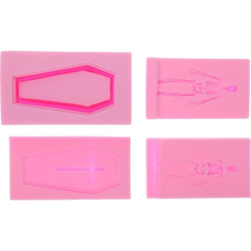 4pcs Punk Silicone Skeleton Coffin Set Mould Cake Baking Fondant Sugar Craft Wedding Birthday Party Decor