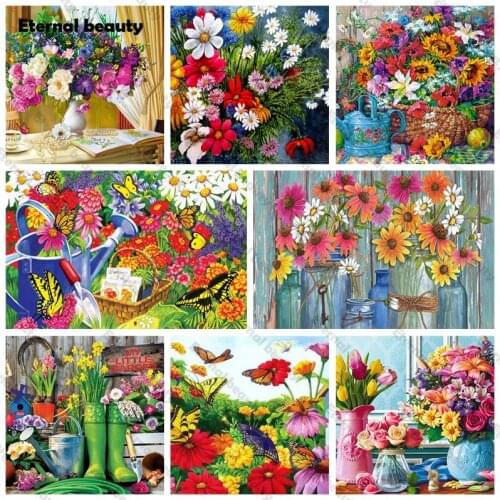 Garden Retro Flowers Diamond Painting Mosaic Decoration Full Round/Square Drill Rhinestone Kit Diamond Embroidery Home Decor