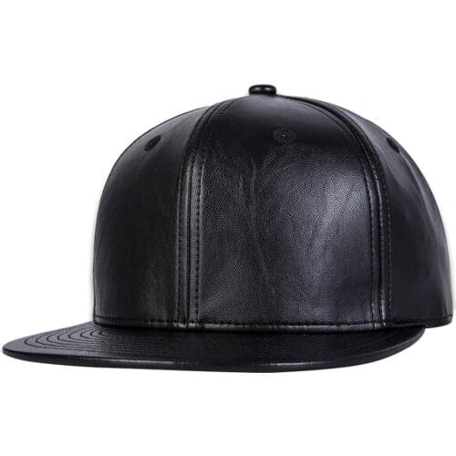 Blank Black Leather Snapback Hat Mens Womens Baseball Cap Sport Hip Hop Male Female Street Headwear Sun Hats