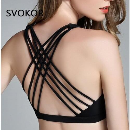 SVOKOR Fitness Women Cross Back Sports Bra Padded Active Gym Tube Top Female Push Up Workout Vest Underwear High Support