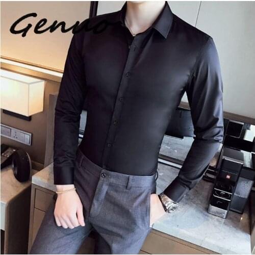 Business Shirts 2020 New Fashion Brand Clothing Mens Long Sleeve Work Shirt Elastic Slim Fit Shirt Big Size S-5XL Casual Shirt