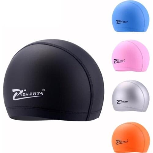 Free size Elastic Waterproof PU Fabric Swim Cap Long Hair Ears Protection Hat Sports Swim Pool Hat Swim Caps