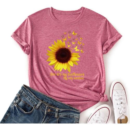 Women Crew Neck Short Sleeve Casual Summer T-shirts You Are My Sunflower Graphic Tee Shirts Tops Female Clothes Shirts