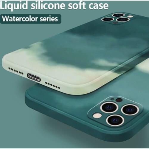 Gradient Graffiti Liquid Silicone Phone Case For iPhone 11 12 Pro Max XR XS Max 7 8 Plus SE 2020 Soft Square Phone Back Coque