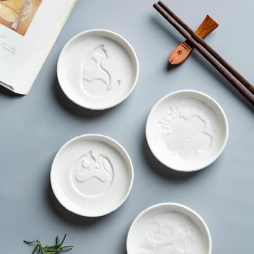 Japanese Style Plant and Cat Ceramic Small Plate Creativity Home Restaurant Soy Sauce Vinegar Mustard Seasoning Dish