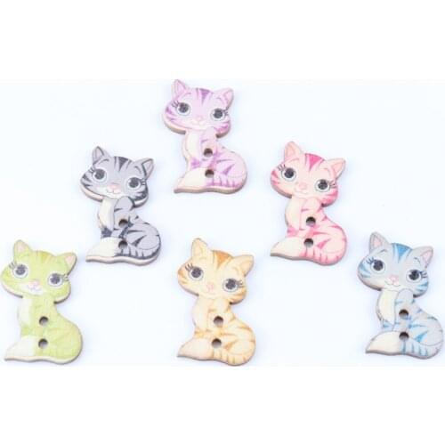 Cat Painted Wooden Buttons Decorative buttons For Sewing Scrapbooking Crafts 50pcs 26x16mm