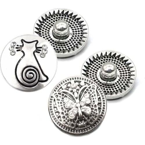 Crystal w031 cat 18mm 20mm rhinestone metal button for snap button Bracelet Necklace Jewelry For Women Findings