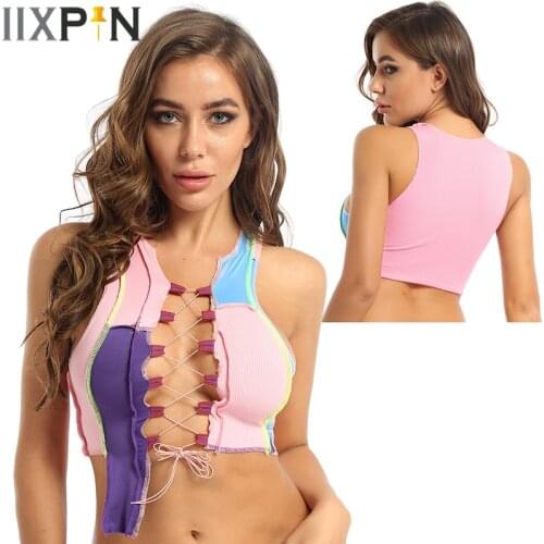 IIXPIN Crop Top Female Sleeveless Hollow Out Lace Up Patchwork Vest Tank Tops Knitted Dating Sexy Club wear 2020 Fashion women
