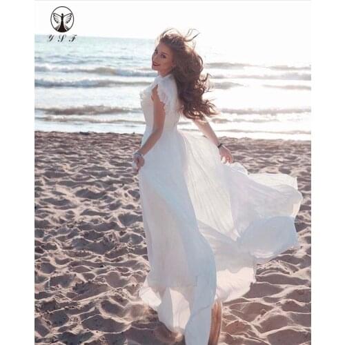 Fashion Vestidos De Novias Plunging V Neck Pleated Cap Sleeve A Line Beach Wedding Dresses