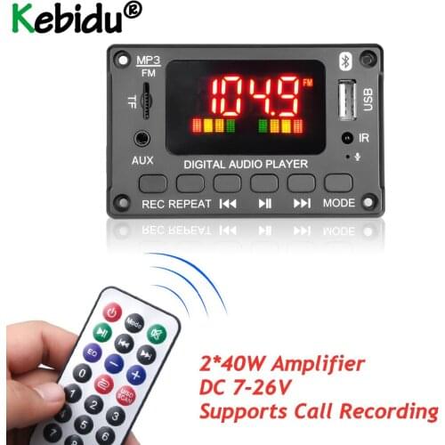 Call Recording MP3 Decoder Board Big Color Screen DC 7-26V 80W Amplifier Bluetooth 5.0 Wireless Audio Module TF FM Radio For Car