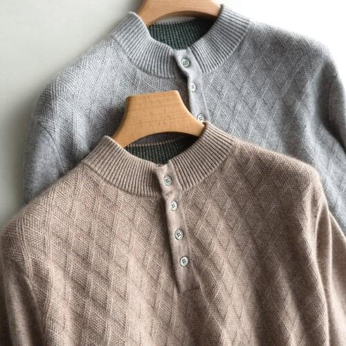 Man Sweater Button O-Neck Pullovers 100% Goat Cashmere Knitted Long Sleeve Jumpers 2020 Winter New 4Colors Thick Warm Tops