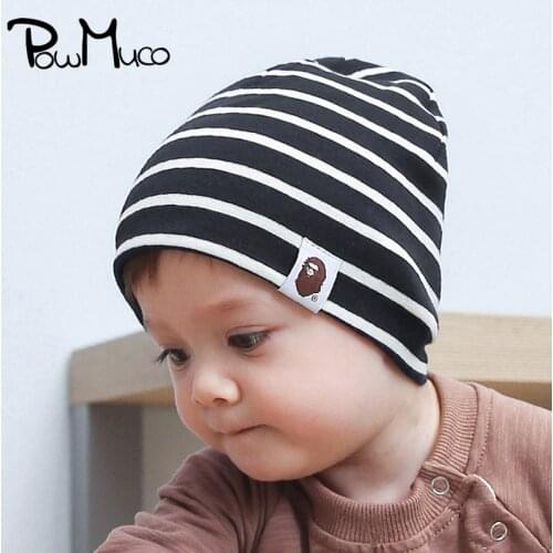 Powmuco Autumn and Winter Fashion Warm Infant Hats Comfortable Soft Knitting Cotton Newborn Caps Cute Striped Children Bonnet