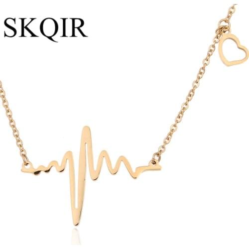 Simple Electrocardiogram Pendant Heartbeat Necklace Love Heart Colar Rose Gold Silver Color Chain ECG Medical Jewelry Women Gift