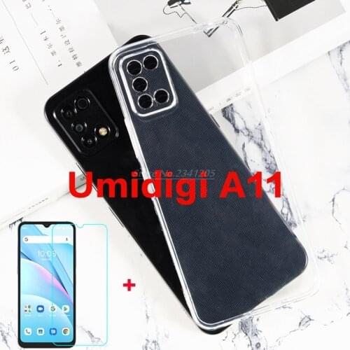 Transparent Phone Case For UMIDIGI A11 UMIDIGIA11 Silicone Cover Soft Black TPU Case with Tempered Glass For Umidigi A11 Vidrio
