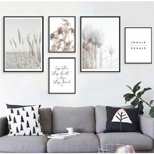 Nordic Pastel Wheat Reed Canvas Painting Print Minimalist Together Inhale Exhale Quotes Poster Wall Art Pictures Home Decoration