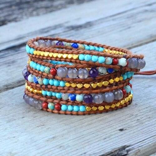 Mixed Size Natural Stones Bracelet Boho Multi Layered Bracelet For Girls And Womans Gift Dropshipping